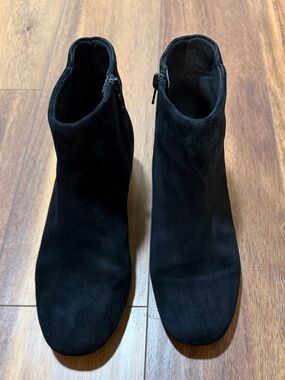 Clarks Black Suede Ankle Booties with Side Zip